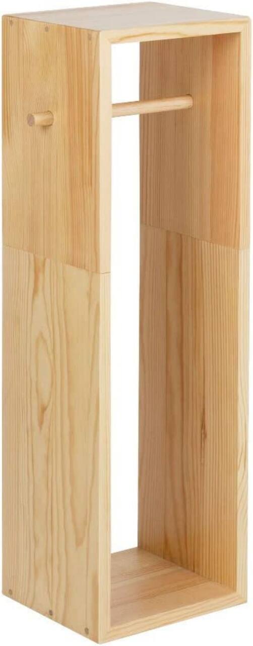 Natural Brown Wood Toilet Paper Holder with 6 Rolls Storage